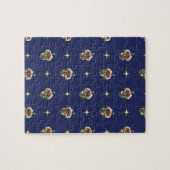 青いランタンが付いたビンテージクリスマスパターン ジグソーパズル (横)