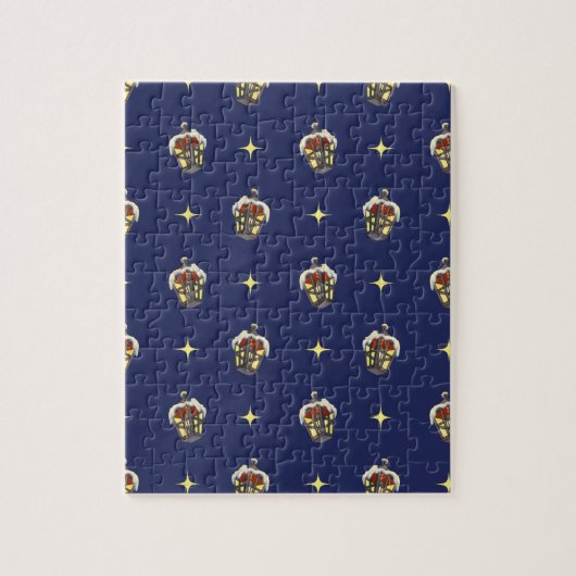 青いランタンが付いたビンテージクリスマスパターン ジグソーパズル (縦)