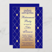 青いリタイアメント·金ゴールドのパーティー 招待状 (正面/裏面)