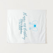 青いリボンでおしゃれな21歳の誕生日おめでとう名前日付女の子 タペストリー (正面(横))