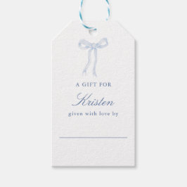 青いリボンで結ばれたノット ディスプレイ シャワーの装飾 ギフトタグ