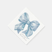 青いリボンで結ばれた ブライダルシャワー スタンダードカクテルナプキン (角)