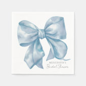 青いリボンで結ばれる ブライダルシャワー スタンダードカクテルナプキン (正面)