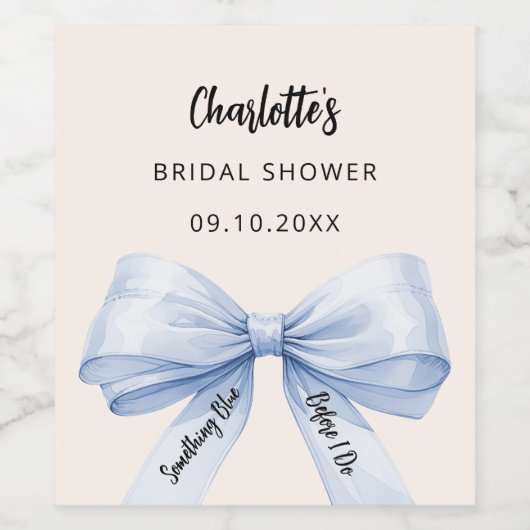 青いリボンとウェディングシャワーのクリーム色の背景, 私が結婚する前に青いものを, ウェディングシャ ワインラベル (シングルラベル)