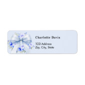 青いリボンと花の差出人住所 ラベル (正面)
