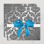 青いリボンと黒のダマスクの招待状 招待状 (正面/裏面)