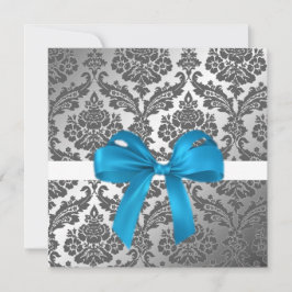 青いリボンと黒のダマスクの招待状 招待状