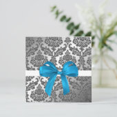 青いリボンと黒のダマスク織の招待状 招待状 (スタンド正面)