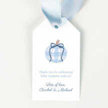 青いリボンのついたブルーのパンプキン　ベイビーシャワー