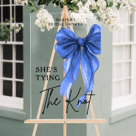 青いリボンのウェルカムサイン「She's Tying The Knot」 アクリルサイン