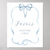 青いリボンのギフトサイン ポスター (正面)