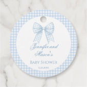 青いリボンのギンガム男の赤ちゃんシャワ感謝していーユー フェイバータグ (裏面)