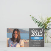 青いリボンのバナーのシャルボード写真の卒業 案内状 (スタンド正面)