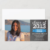 青いリボンのバナー 黒板写真 卒業 案内状 (正面/裏面)