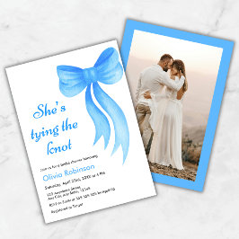 青いリボンのフォト 結婚するのよ ブライダルシャワー 招待状