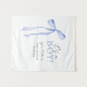 青いリボンのベイビーシャワー招待状、男の子のベイビーシャワー タペストリー (正面(横))