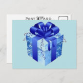 青いリボンの付いた青いギフトボックス シーズンポストカード (正面/裏面)