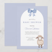 青いリボンの動物 ラム 赤ちゃんのお祝い 招待状 (正面/裏面)