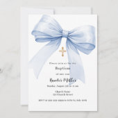 青いリボンの少年 洗礼式 招待状 (正面)