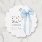 青いリボンの彼女の結婚式前パーティー フェイバータグ (正面)