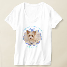 青いリボンの愛らしいペットの写真 Tシャツ