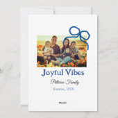 青いリボンの楽しい雰囲気 ファミリー名 フォト クリスマス (裏面)