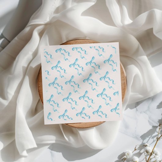 青いリボンの紙ナプキン スタンダードカクテルナプキン