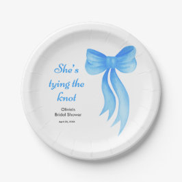 青いリボンの結婚前パーティー 彼女は結婚する ペーパープレート