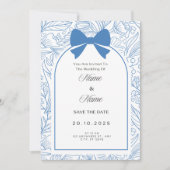 青いリボンの花束の結婚式招待状 招待状 (正面)