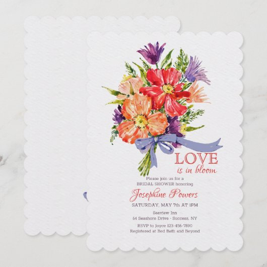 青いリボンの花束 招待状 (正面/裏面)