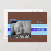 青いリボンの誕生発表 案内ポストカード (正面/裏面)