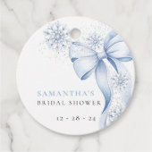 青いリボンの雪の結晶　冬のブライダルシャワー　ギフトタグ フェイバータグ (正面)