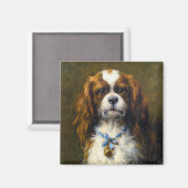 青いリボンを持つ王チャールズスパニエル犬 マグネット (正面/裏面)