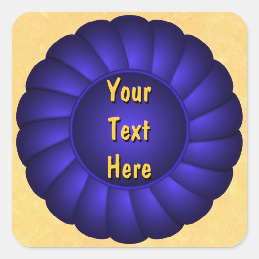 青いリボンロゼットをパーソナライズ スクエアシール (正面)