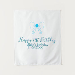 青いリボン　おしゃれな21歳の誕生日　名前　日付　女の子 タペストリー