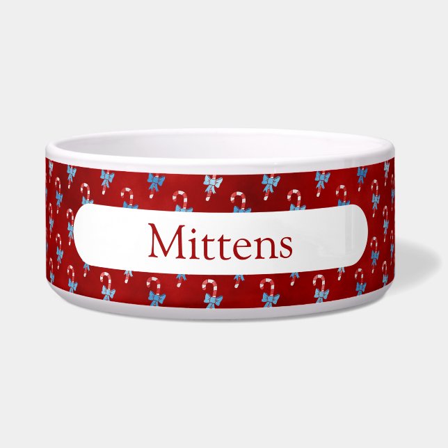 青いリボン キャンディーケーン 赤い クリスマス ホリデー  ボウル (正面)