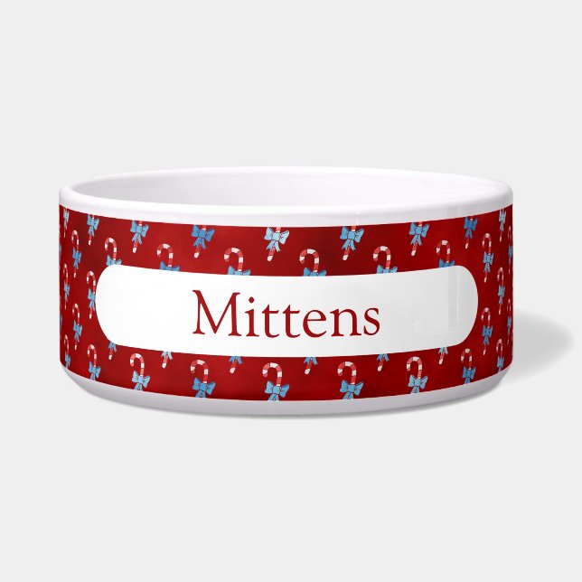 青いリボン キャンディーケーン 赤 クリスマス ホリデー ボウル (正面)