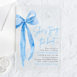 青いリボン ブライダルシャワー She's Tying the Knot Photo アクリル招待状