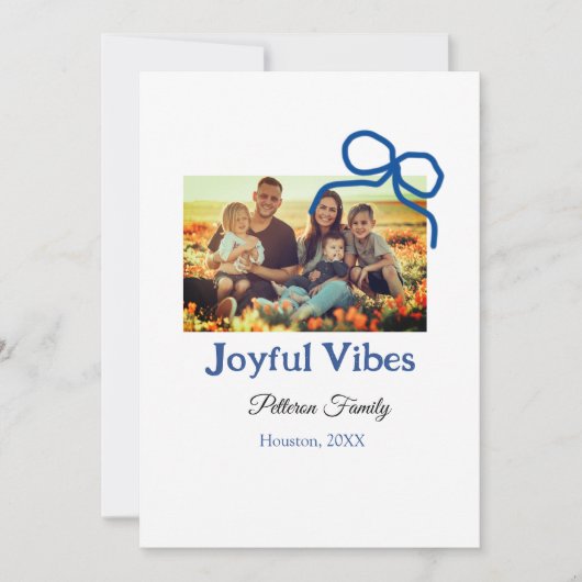 青いリボン 幸せな雰囲気 家族名 フォト クリスマス (正面)