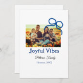 青いリボン 幸せな雰囲気 家族名 フォト クリスマス (正面/裏面)