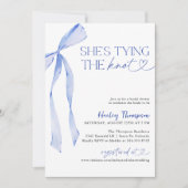 青いリボン　彼女が結婚する ブライダルシャワー 招待状 (正面)