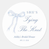 青いリボン 彼女は結婚する ブライダルシャワーパーティー ラウンドシール (正面)