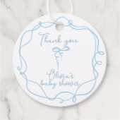 青いリボン 波線 手描き 男の子 ベビーシャワー ありがとう フェイバータグ (正面)