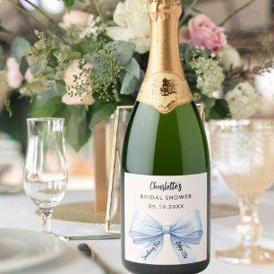 青いリボン　結婚前にもう１つの青いもの　ブライズシャワー スパークリングワインラベル