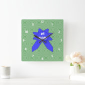 青いリボン#1 Mom Changeableテクスチャバックグラウンド スクエア壁時計 (ホーム)