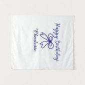 青いリボン CUTIE  名前を追加 赤ちゃん 誕生日おめでとう タペストリー (正面(横))