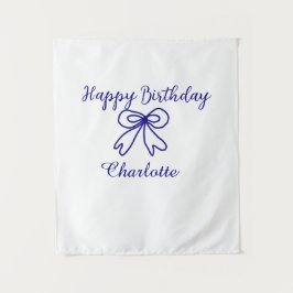 青いリボン CUTIE 赤ちゃんの名前を追加 ベビーお誕生日おめでとう タペストリー