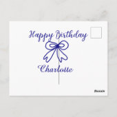 青いリボン CUTIE ADD NAME BABY ハッピーバースデー ポストカード (裏面)