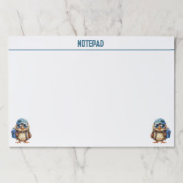 青いリュックと帽子と眼鏡を持った賢いフクロウ ペーパーパッド