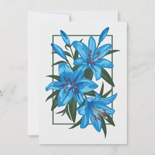青いリリー。フラワーイラストレーション 案内状 (正面)